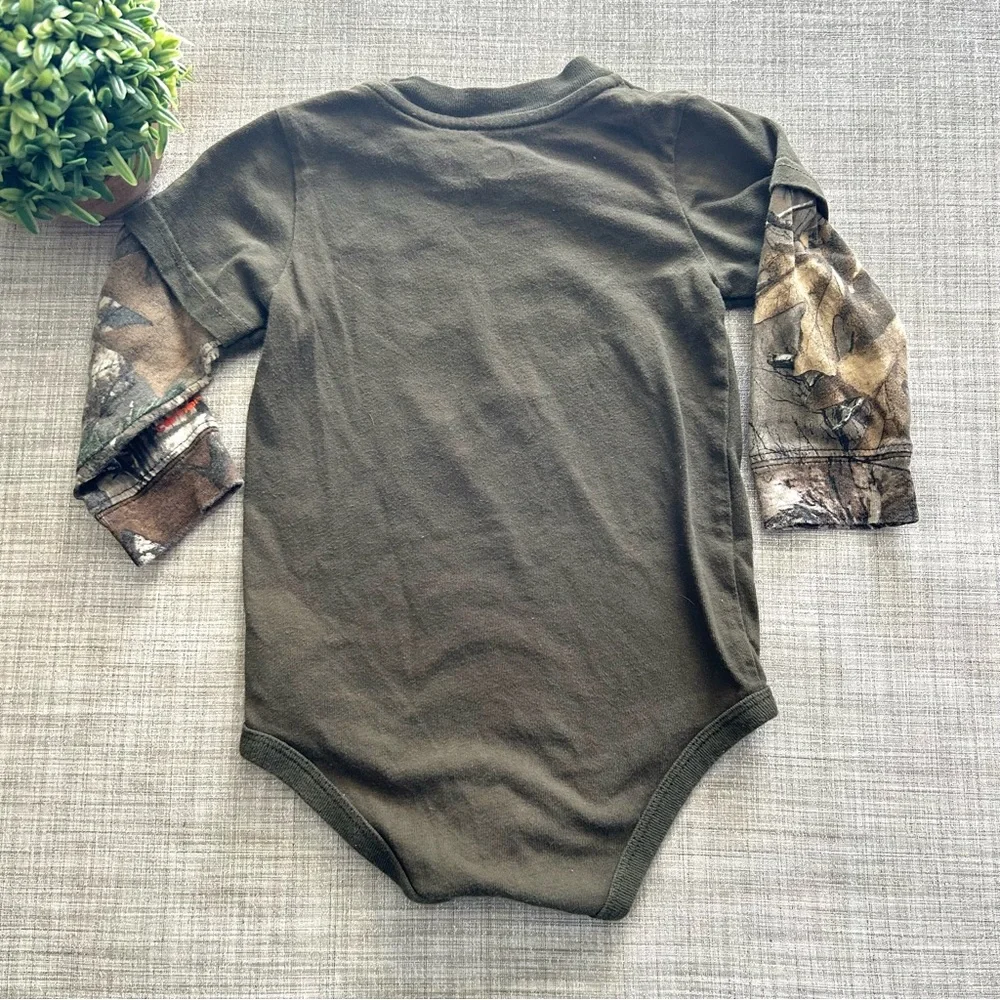 Carhartt realtree camo/ hunting moose layered look long sleeve onesie